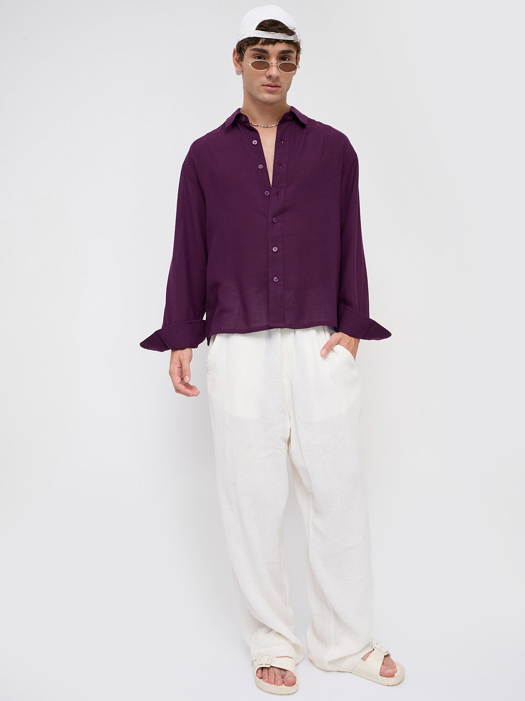 Elegant Wine Boxy Fit Crop Shirt