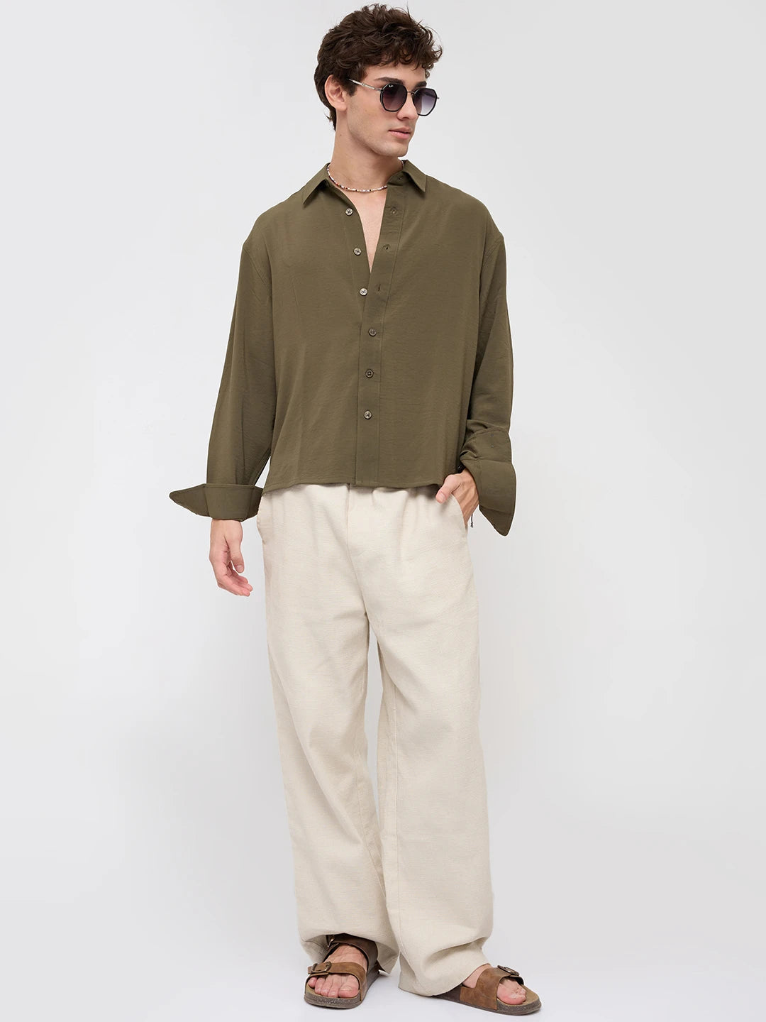 Luxe Olive Ultra Soft Boxy Fit Crop Shirt