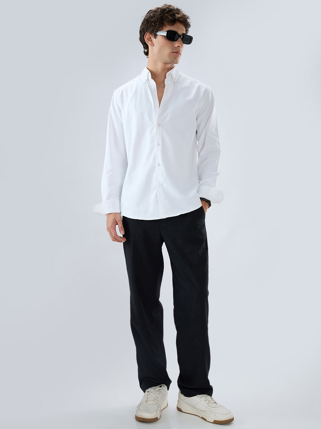 Solid Snow White Oxford Button down Collar Shirt