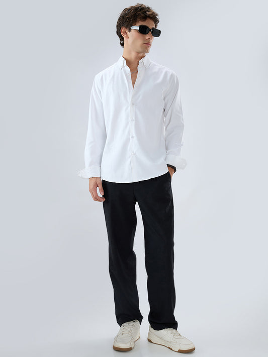 Solid Snow White Oxford Button down Collar Shirt
