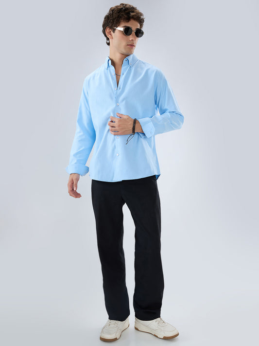 Solid Sky Blue Smooth Finish Oxford Shirt