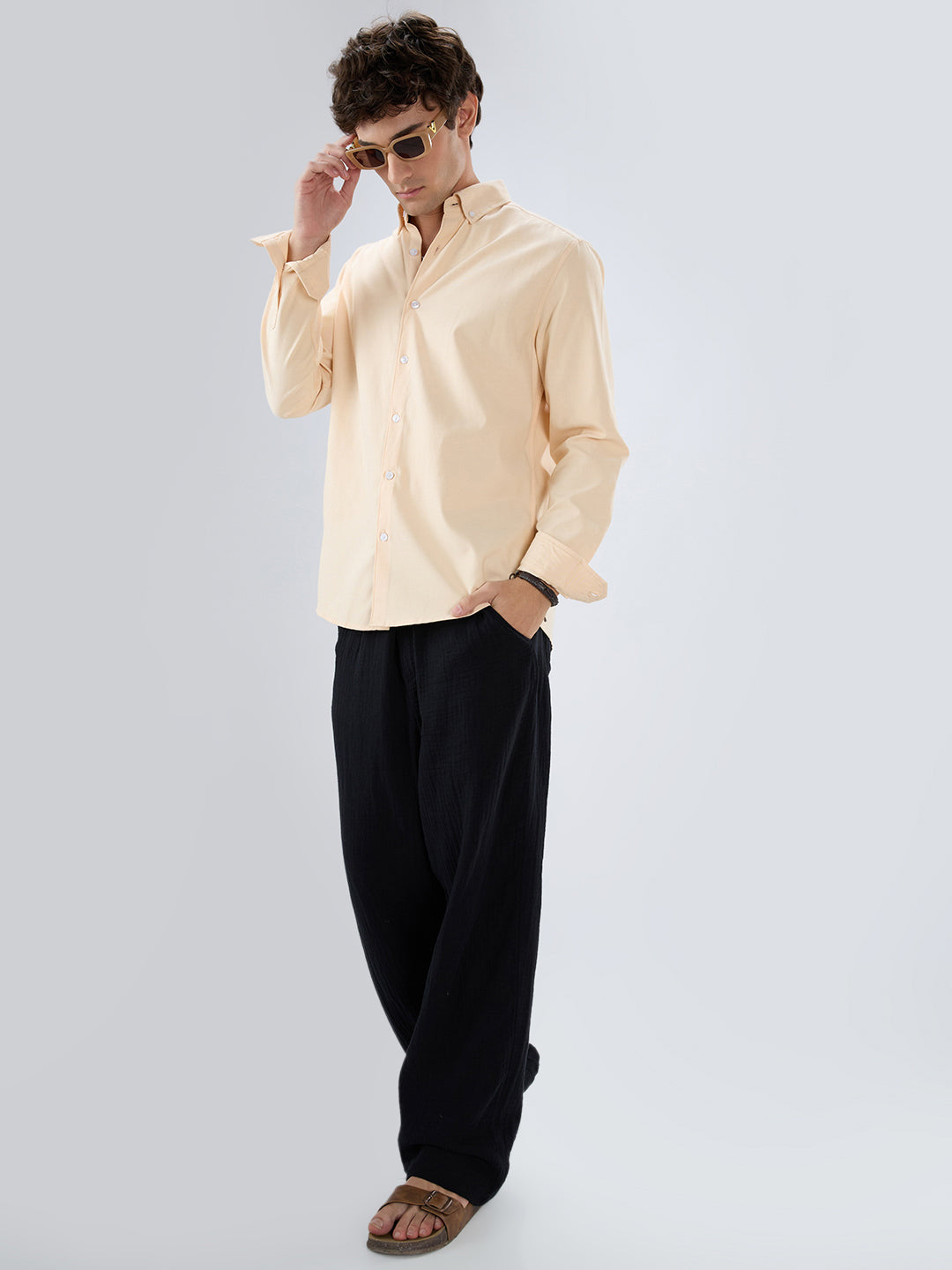 Solid Peach Smooth Finish Oxford Shirt