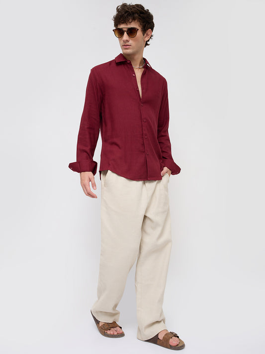 Elegant Maroon Linen Blend Everyday Shirt