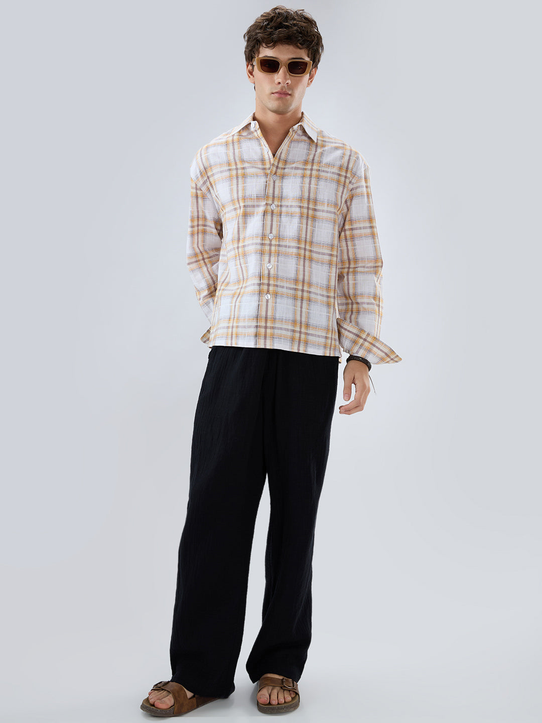 Premium Suncrest Plaid Textured Checks Boxy Fit Crop Shirt