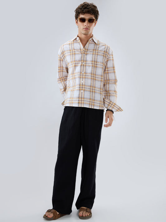Premium Suncrest Plaid Textured Checks Boxy Fit Crop Shirt