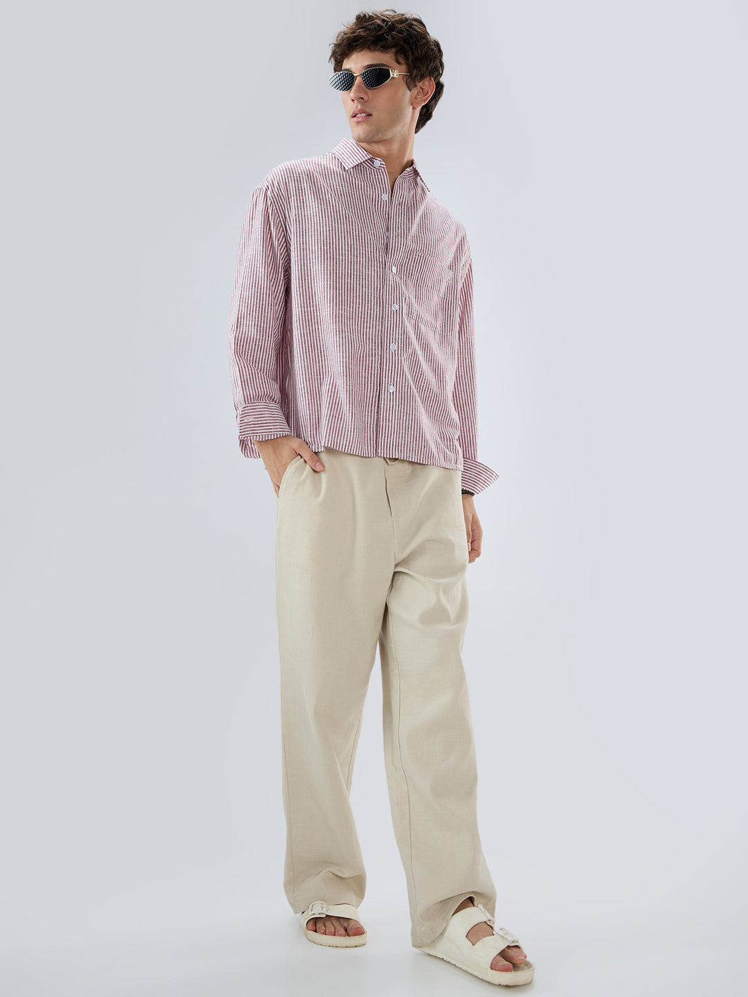 Rust Fine Candy Striped Boxy Fit Crop Shirt