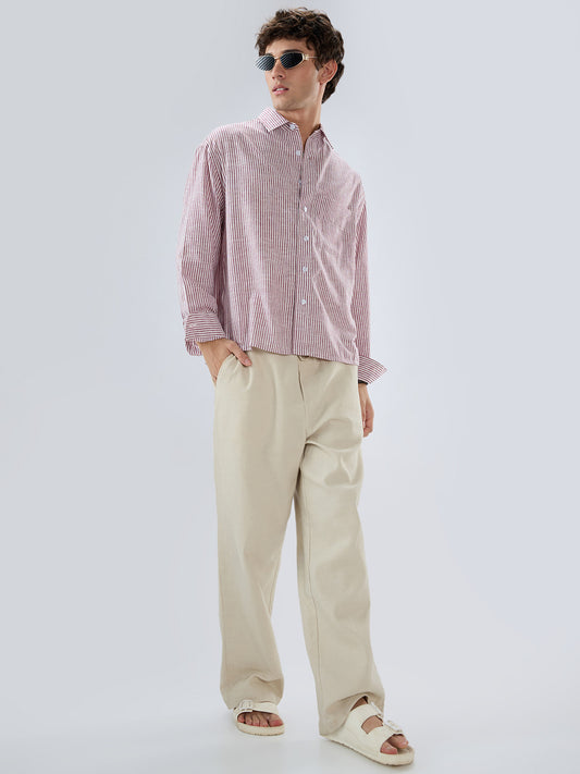 Rust Fine Candy Striped Boxy Fit Crop Shirt