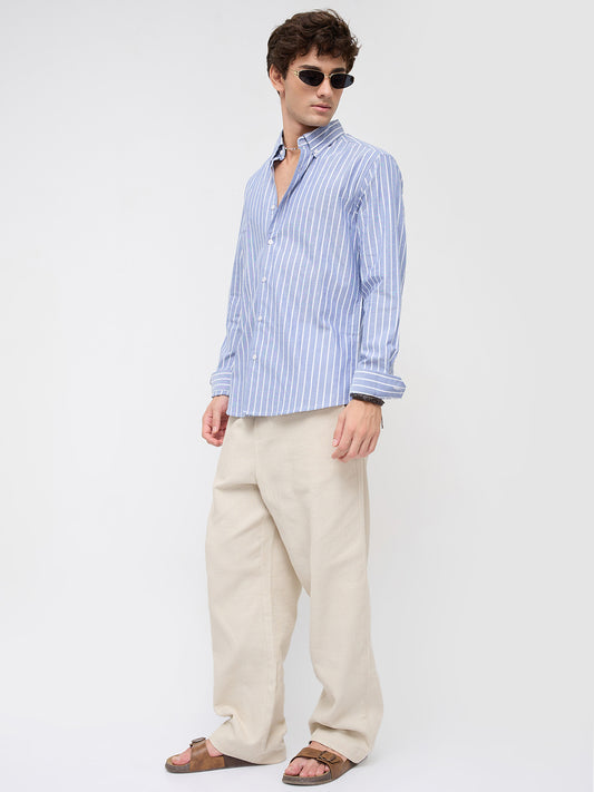 Blue & White Candy Striped Button-Down Collar Oxford Shirt