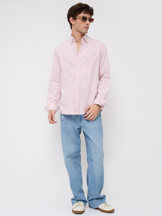 Pink Candy Striped Button-Down Collar Oxford Shirt