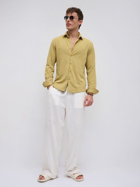 Sunlit Mustard Maze Textured Knitted Shirt
