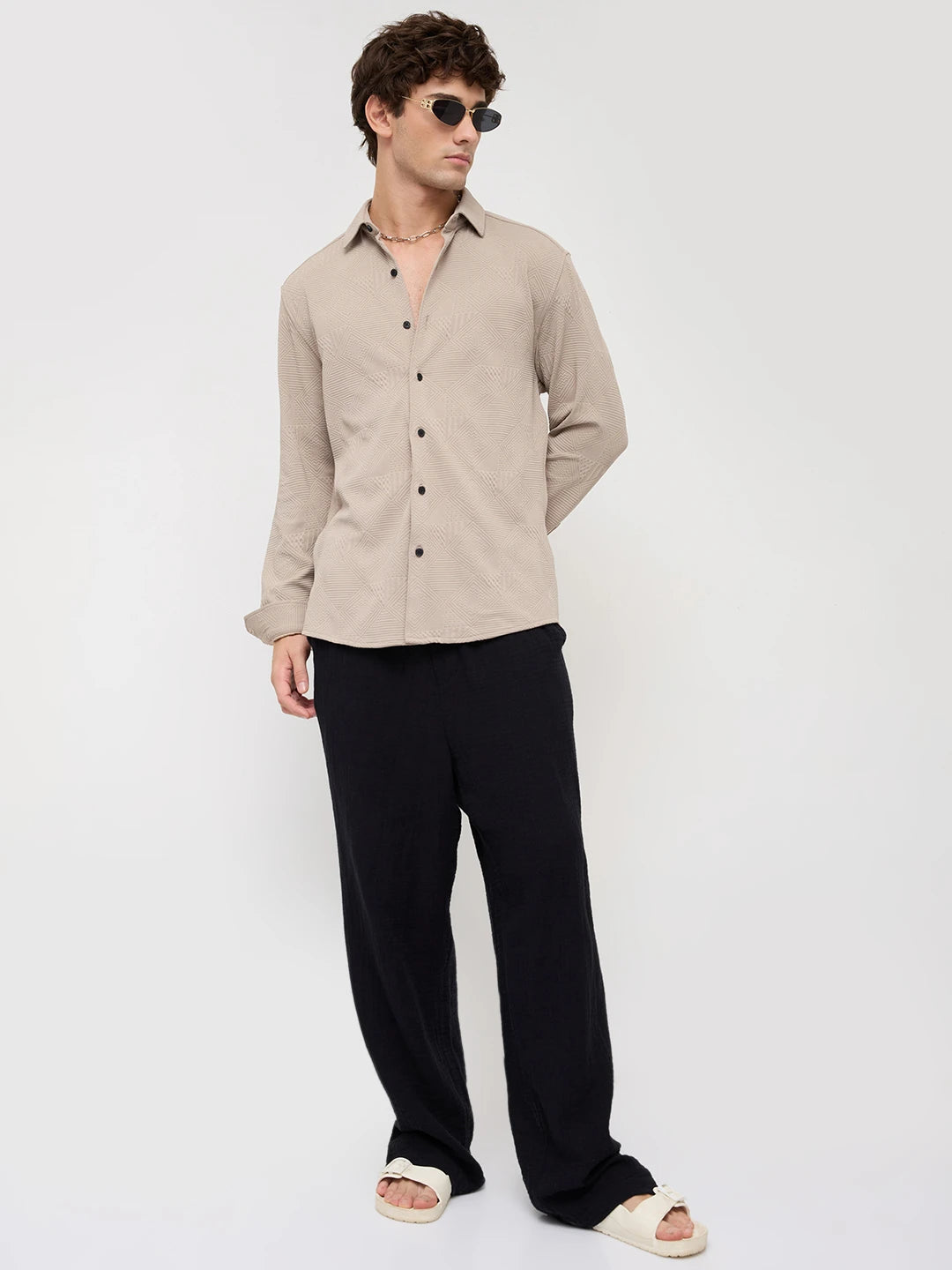 Refined Grey Maze Textured Knitted Shirt