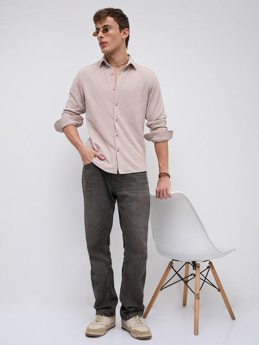 Urban Clay Beige Lozenge Textured Knitted Shirt