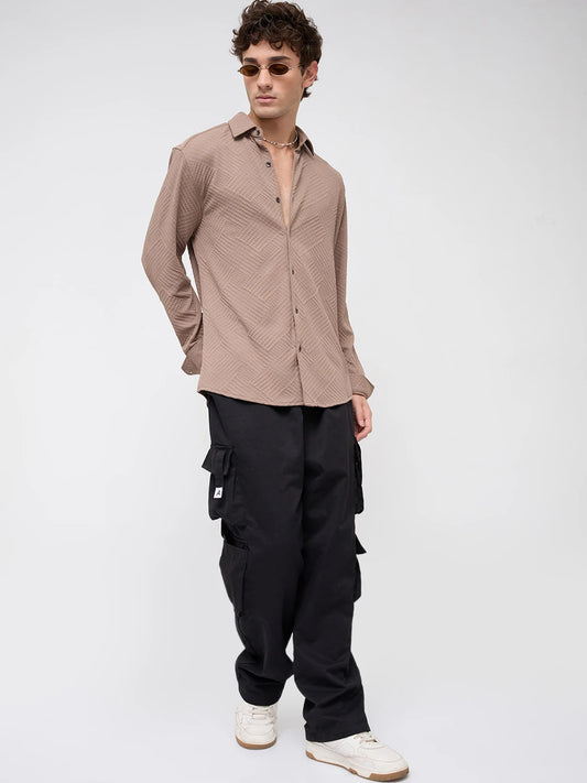 Bear Brown Maze Textured Knitted Shirt