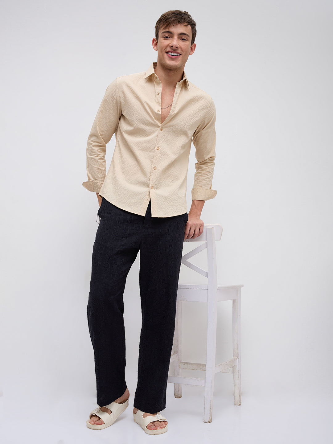 Minimal Beige Textured Shirt