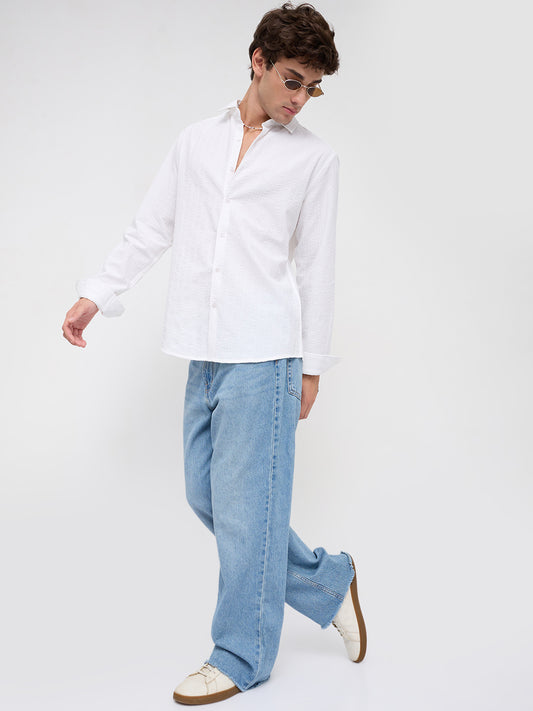 Classic White Seersucker Striped Shirt