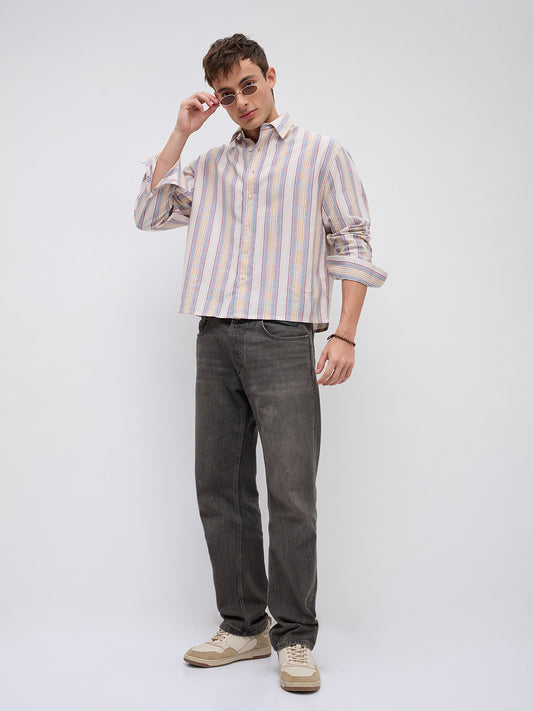 Ornate Multicolor Striped Boxy Fit Crop Shirt