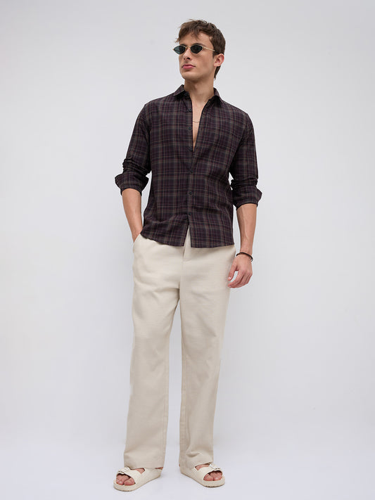 Elegant Deep Maroon Multi Checks Shirt