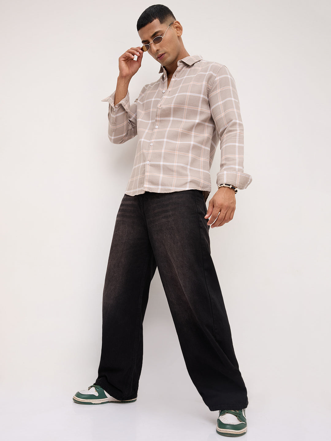 French Beige Block Checks Shirt