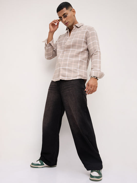 French Beige Block Checks Shirt