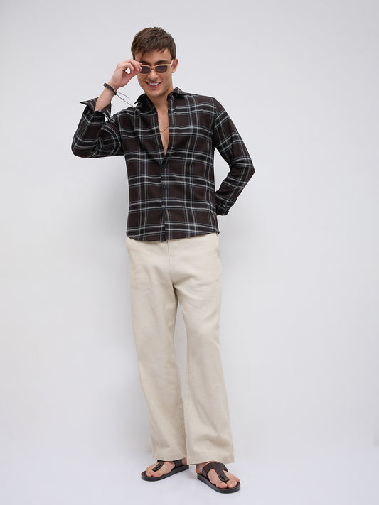Brown & White Contrast Bold Checks Shirt