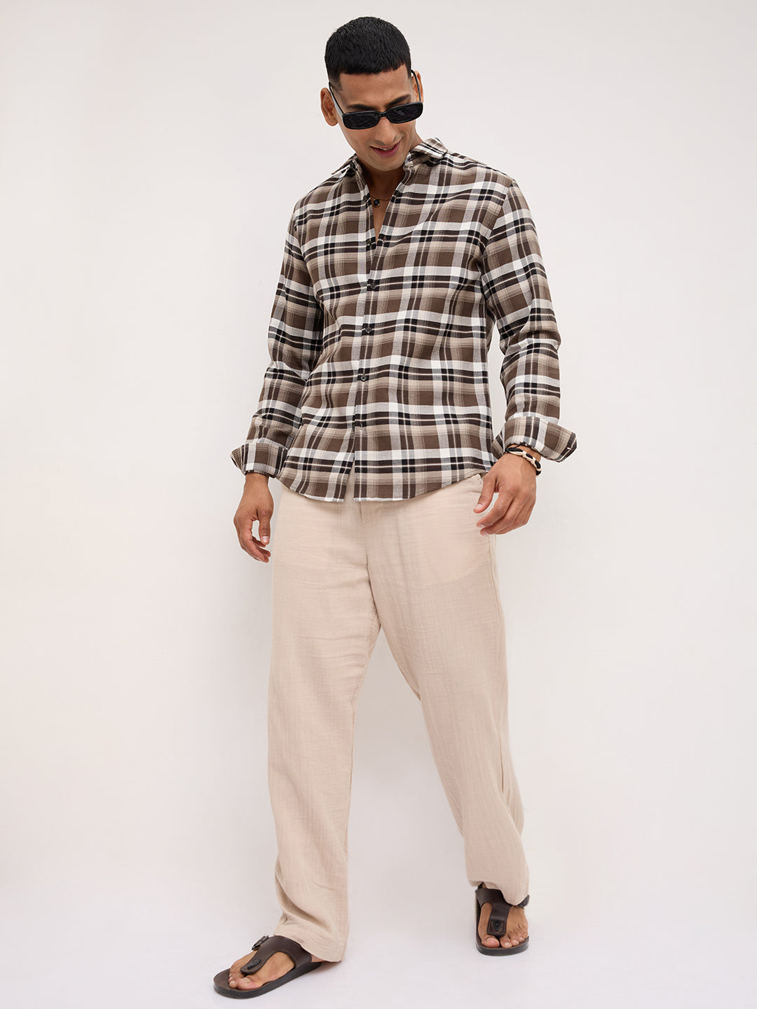 Luxe Brown & White Plaid Checks Shirt