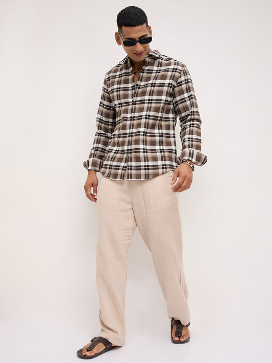 Luxe Brown & White Plaid Checks Shirt