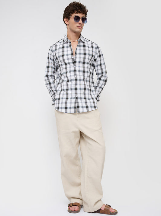 Premium White & Grey Plaid Checks Textured Shirt