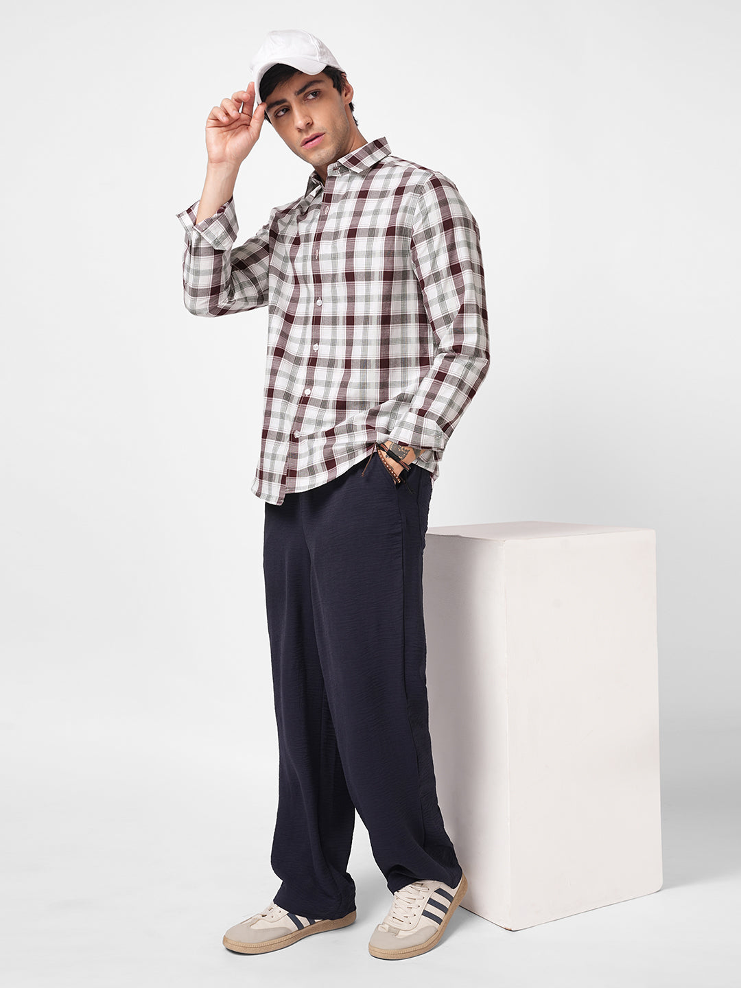 Classic Maroon & White Plaid Checks Shirt