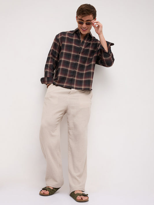 Espresso Ombre Checks Boxy Fit Crop Shirt