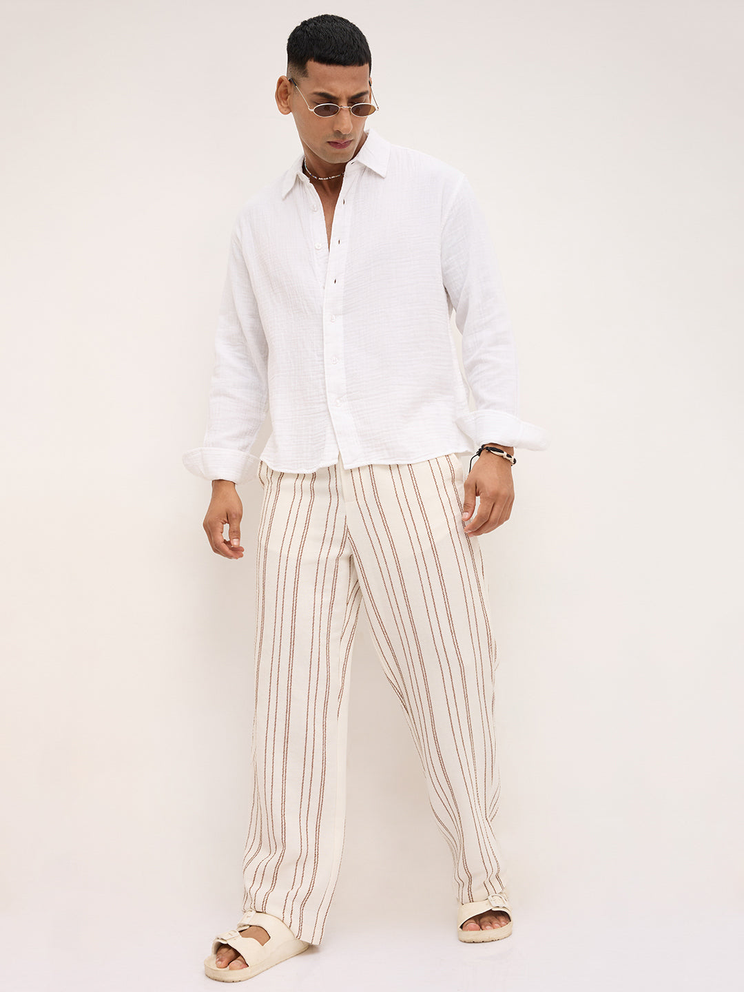 Cloud White Double Cloth Boxy Fit Crop Shirt