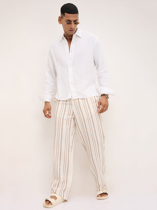 Cloud White Double Cloth Boxy Fit Crop Shirt