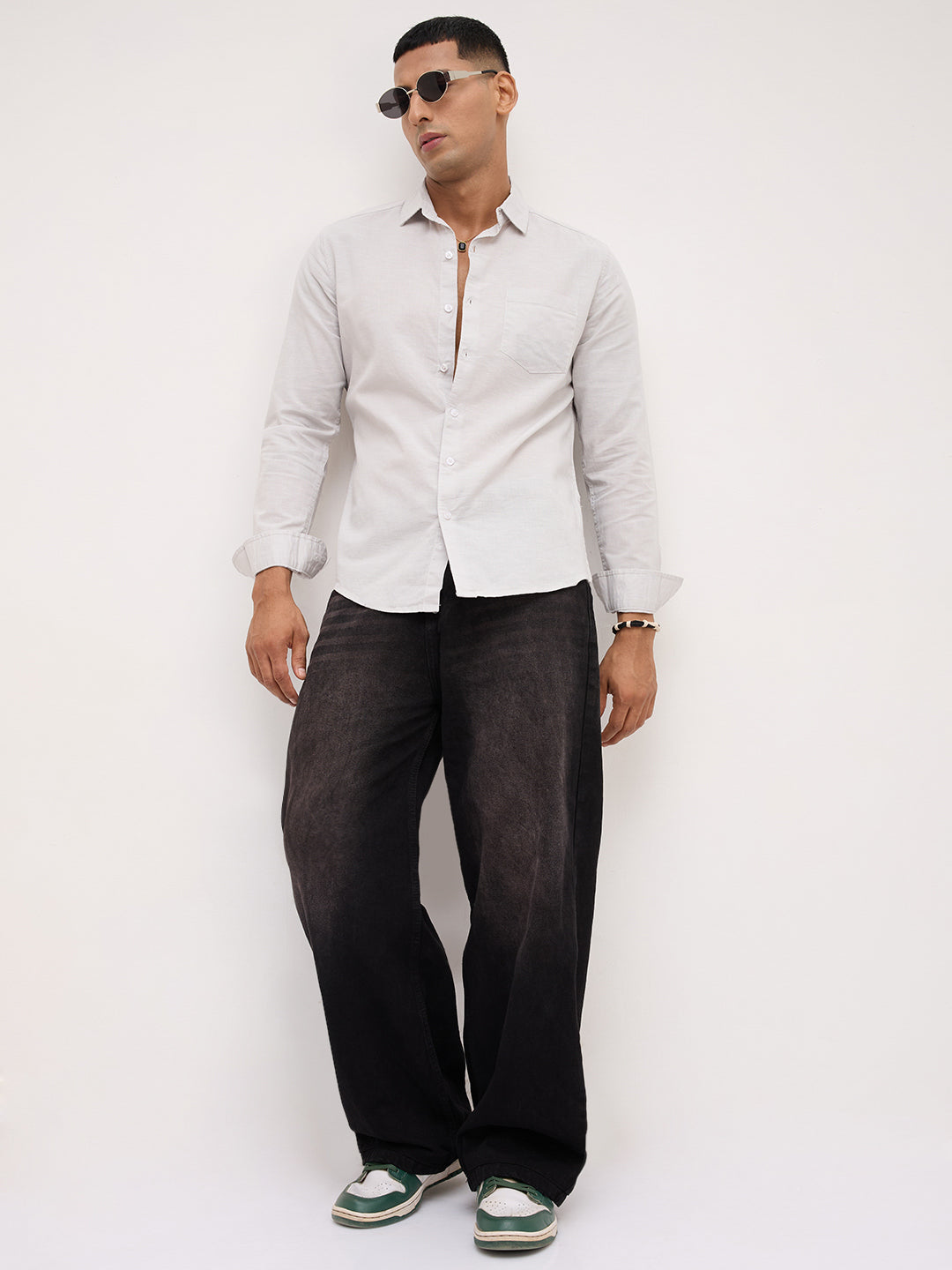 Trendy Pastel Grey Fine Textured Shirt