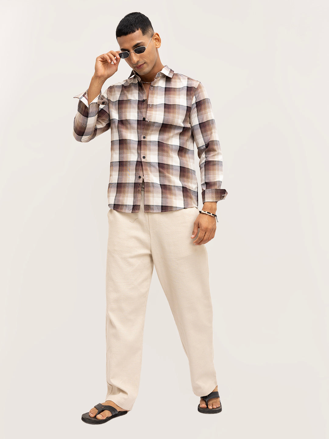 Neutral Multi Tone Textured Checks Shirt