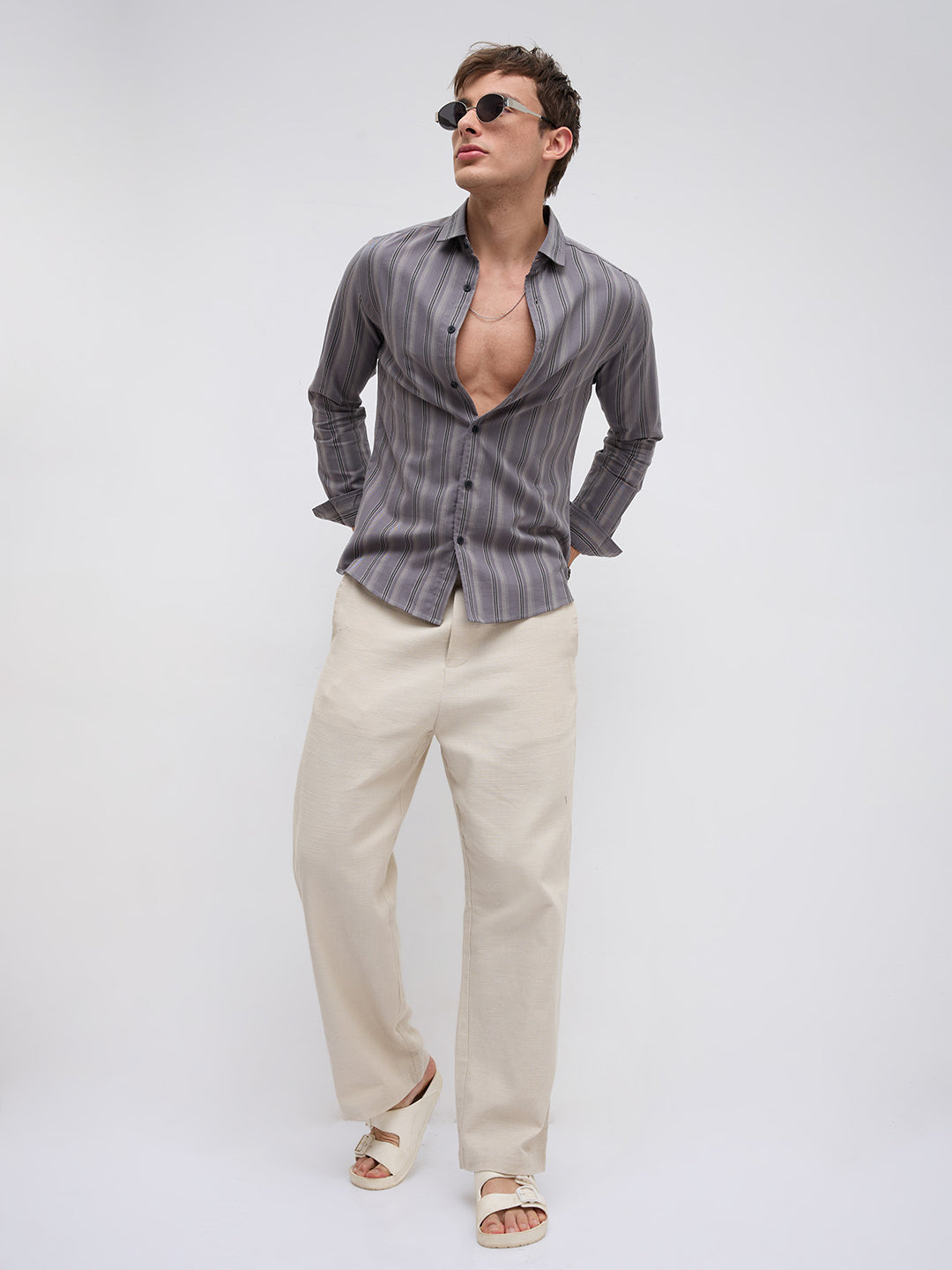 Slate Grey & Black Shadow Stripe Shirt