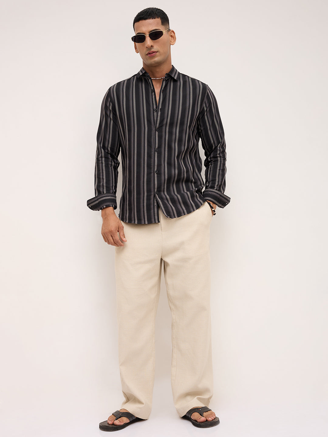 Black & Grey Broad Striped Shirt