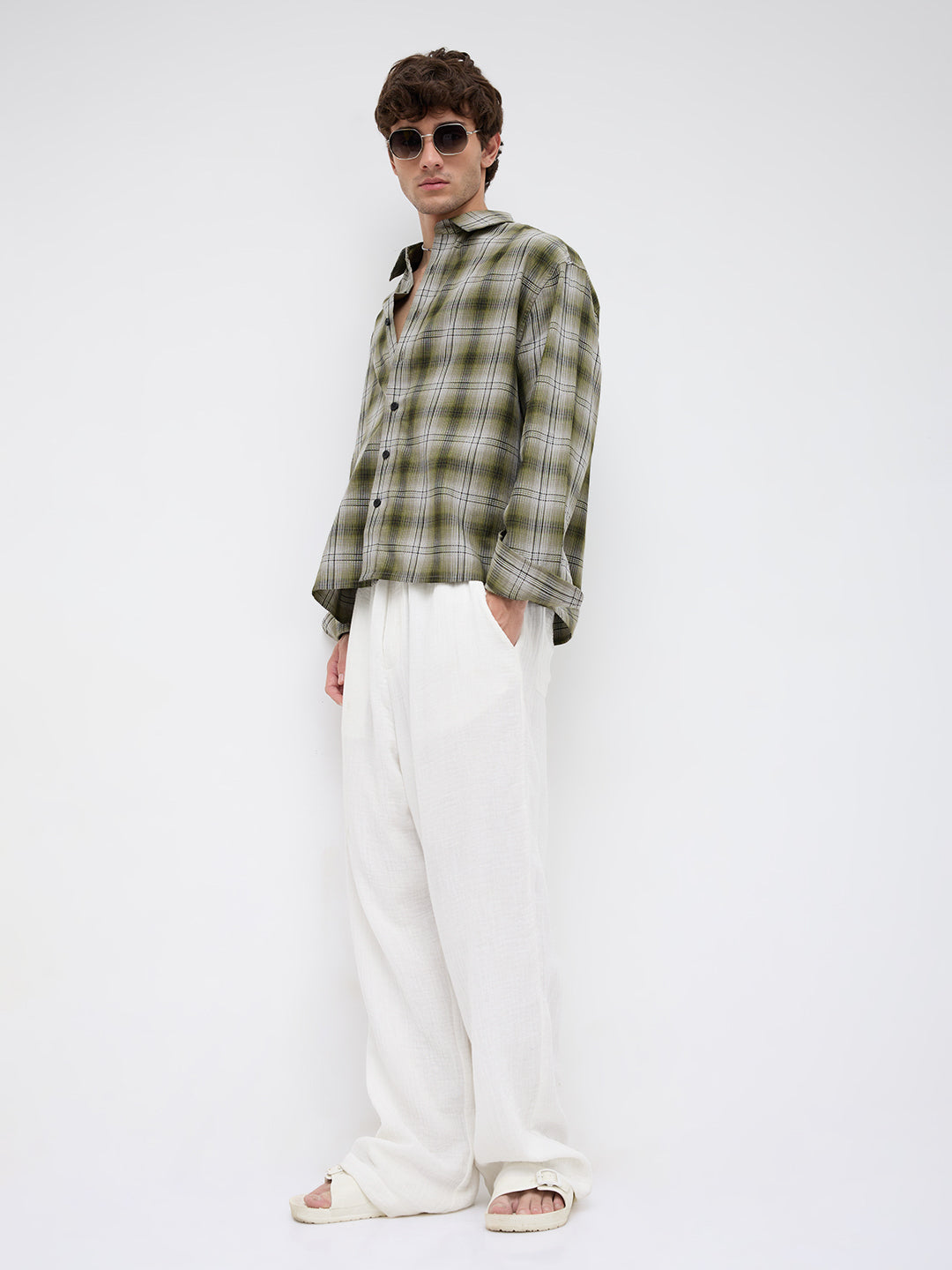 Forest Echo Plaid Checks Boxy Fit Crop Shirt