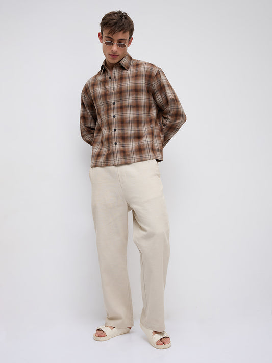 Cocoa Haze Gradient Plaid Classic Boxy Fit Crop Shirt