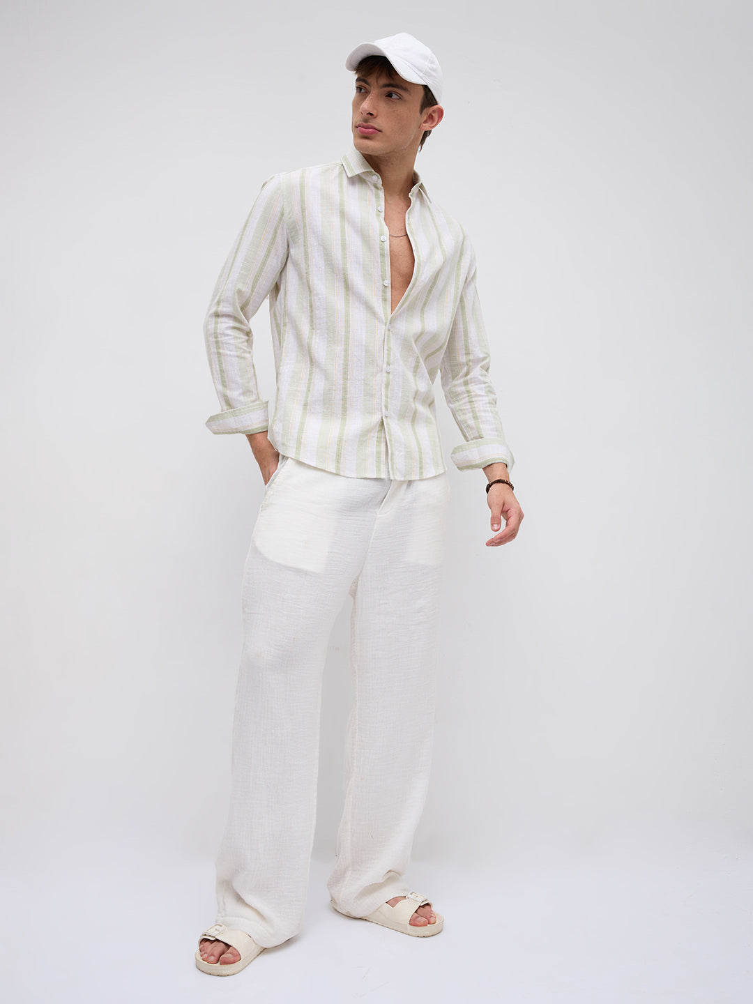 Greenline & White Vertical Stripe Shirt