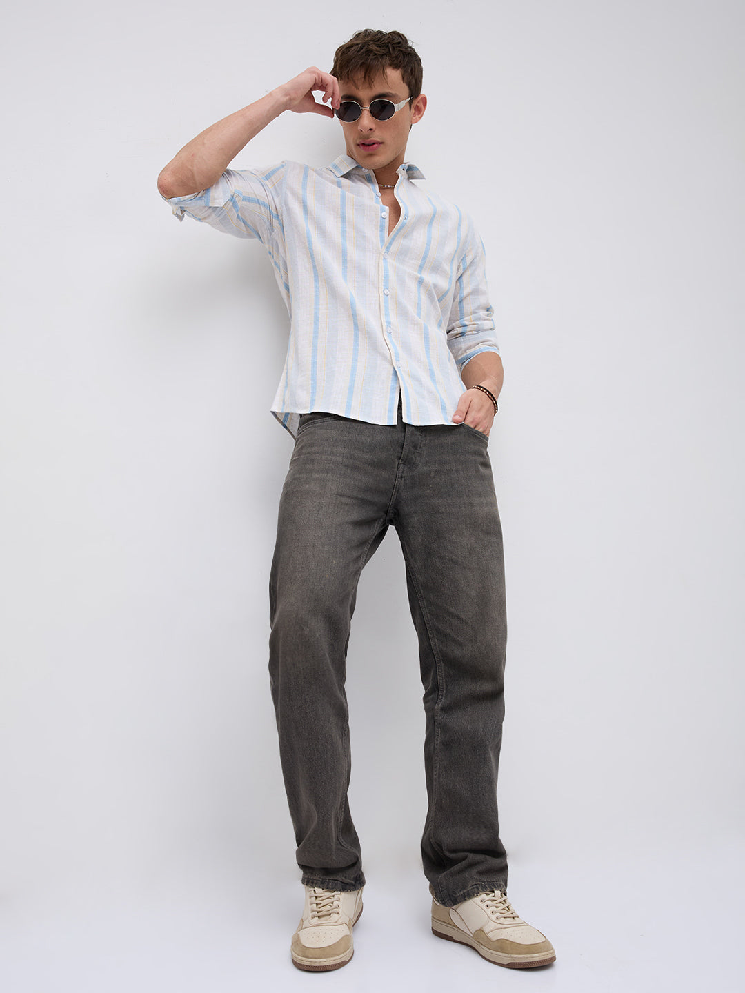 Blue Haze & Grey Vertical Stripe Shirt