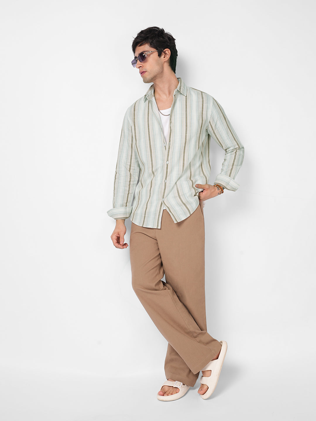 Tan & Blue Multi Stripe Classic Shirt