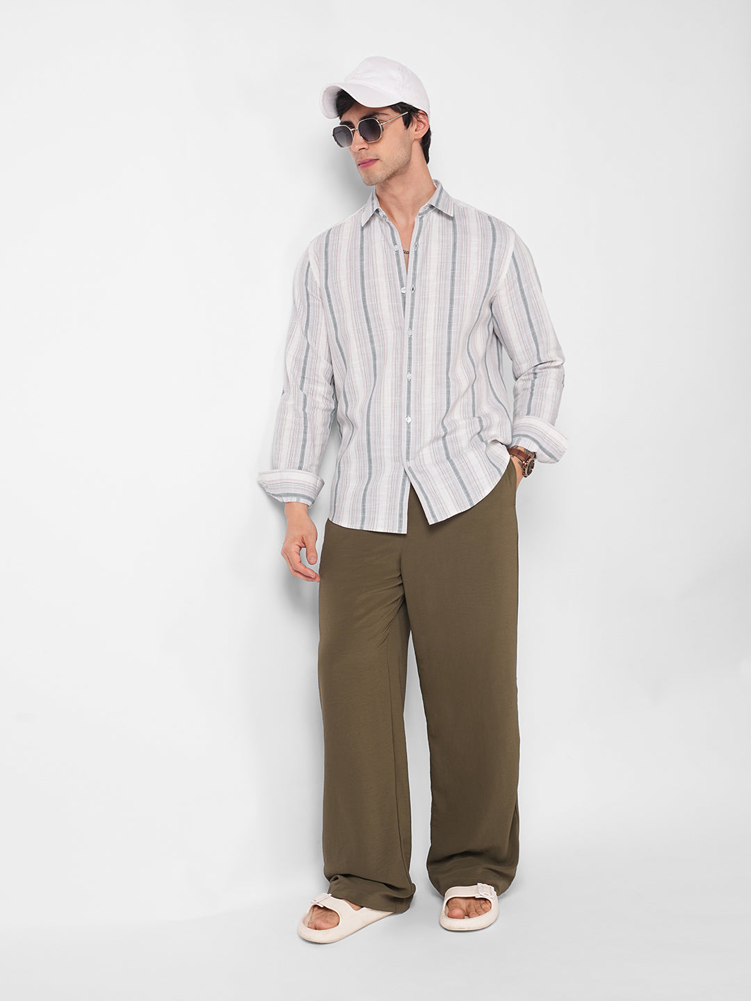 Elegant Grey Multi Pinstripe Panel Shirt