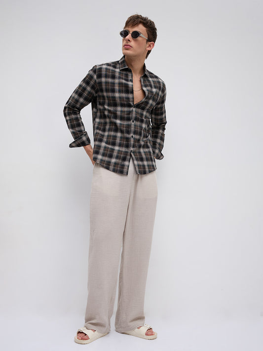 Intricate Cocoa Black & Khaki Checks Shirt