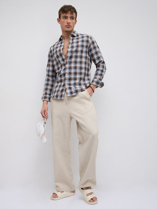 Grey & Brown Ombre Checks Classic Shirt