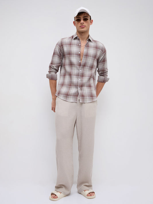 Dusty Brown Shadow Gradient Checks Shirt