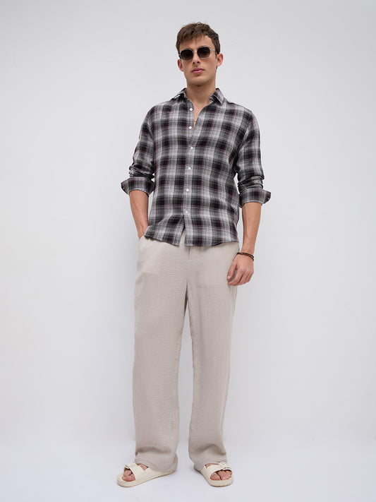 Classic Maroon & White Plaid Checks Shirt