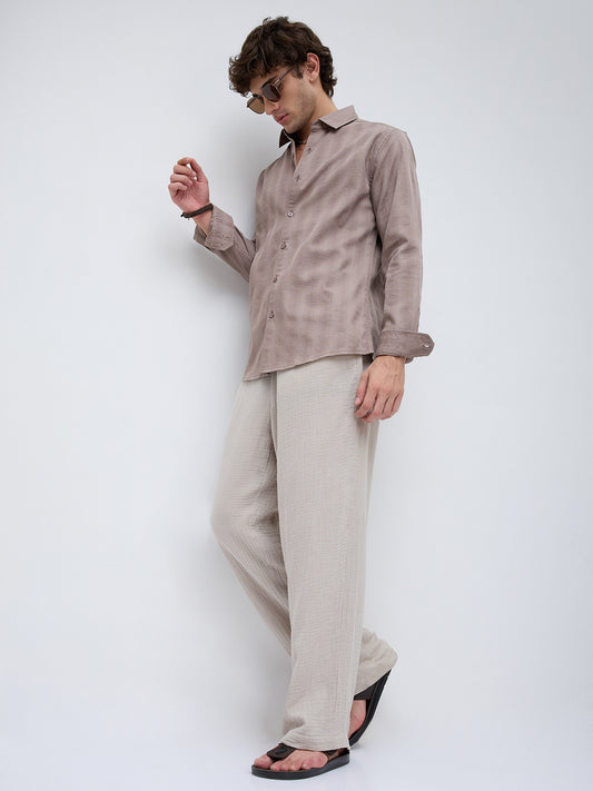 Muted Taupe Elevated Grid Detail Textured Shirt