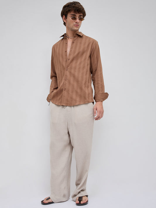Walnut Brown Elevated Grid Detail Checks Shirt