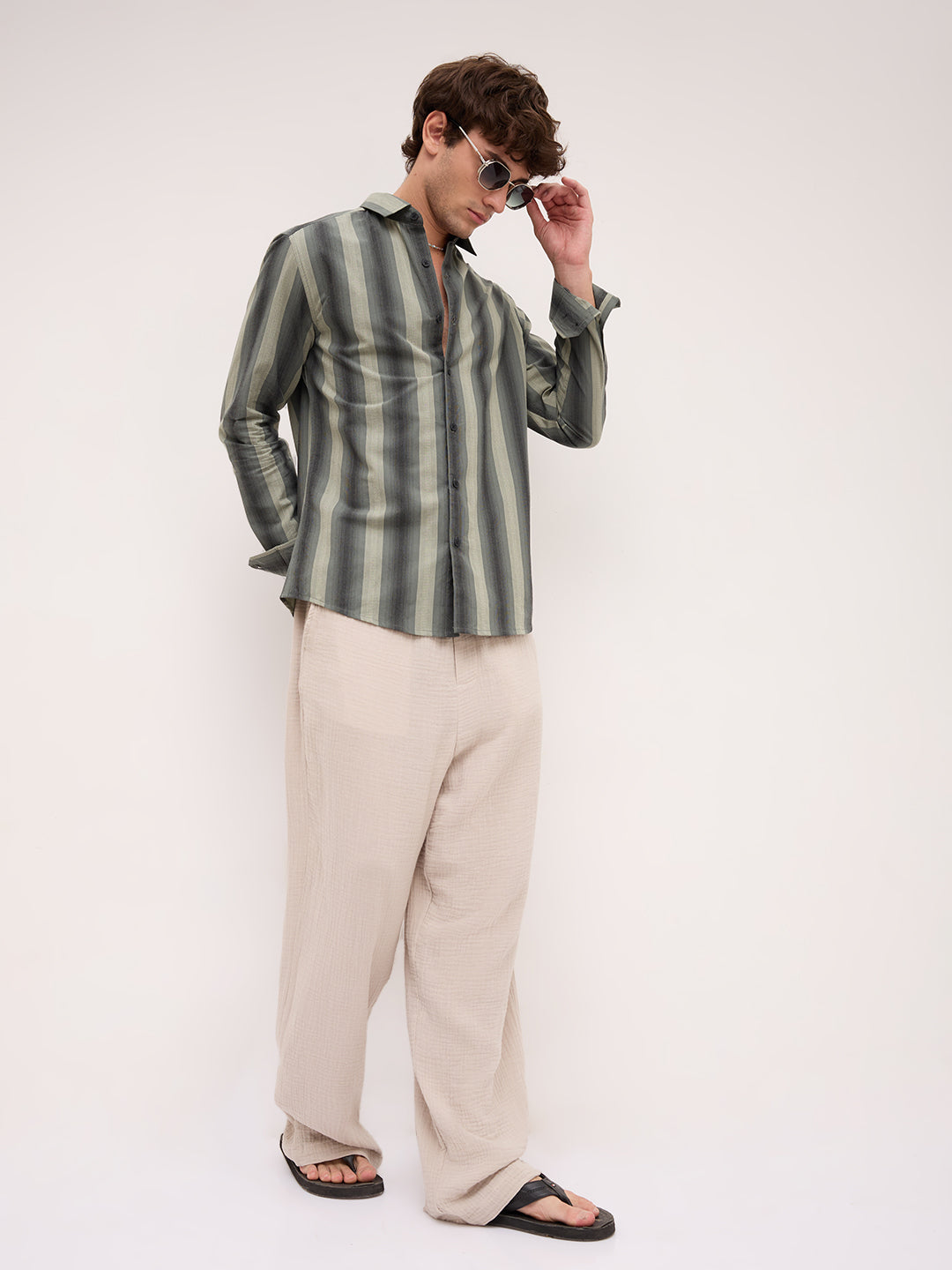 Olive Atrisan Shadow Woven Striped Statement Shirt