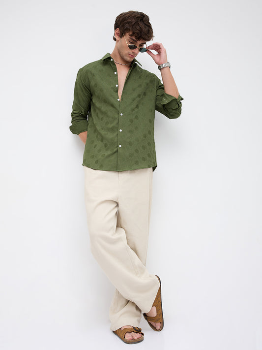 Refined Forest Green Floral Textured Shirt
