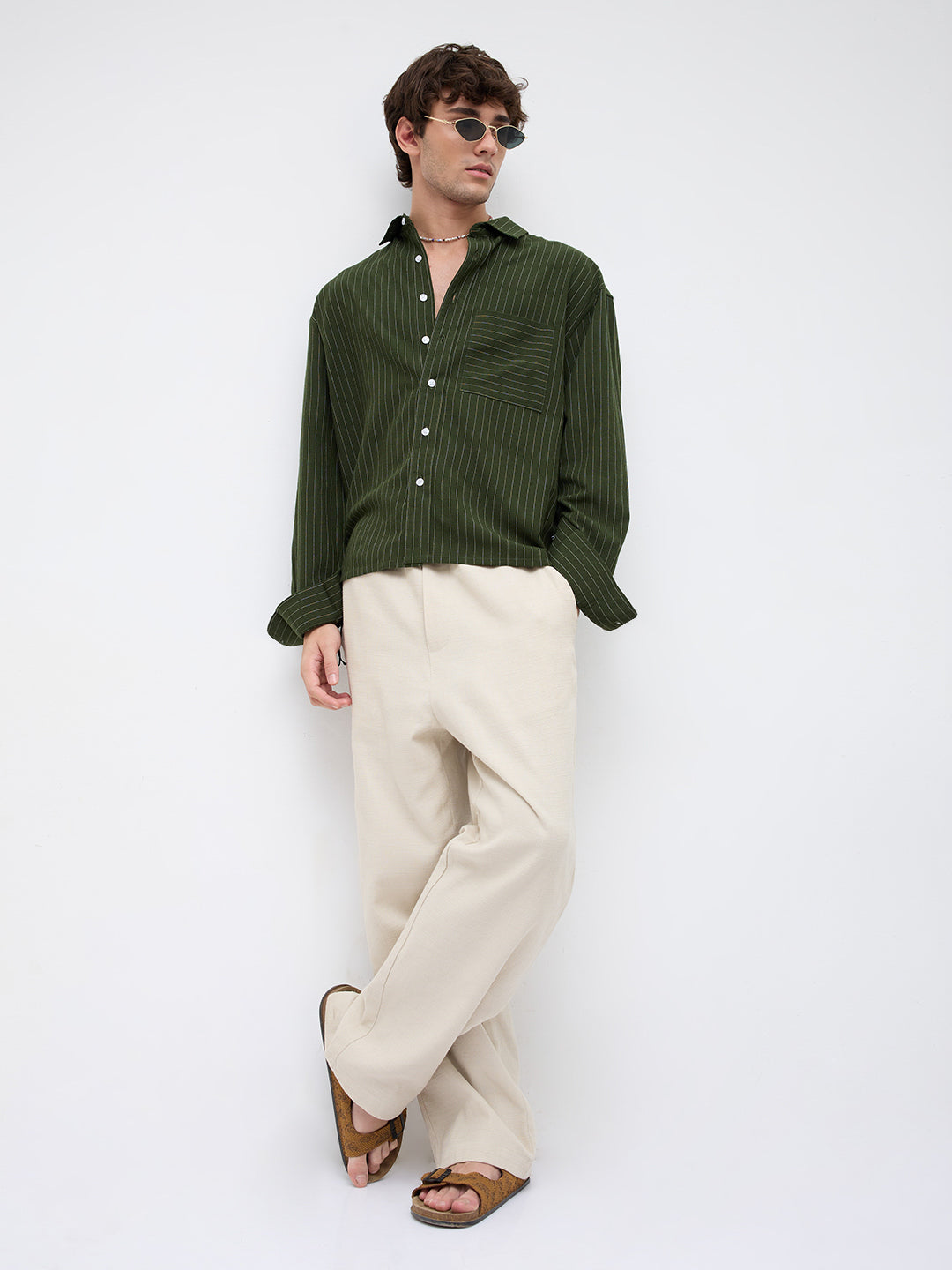 Midnight Emerald Stripe Edition Boxy Fit Crop Shirt
